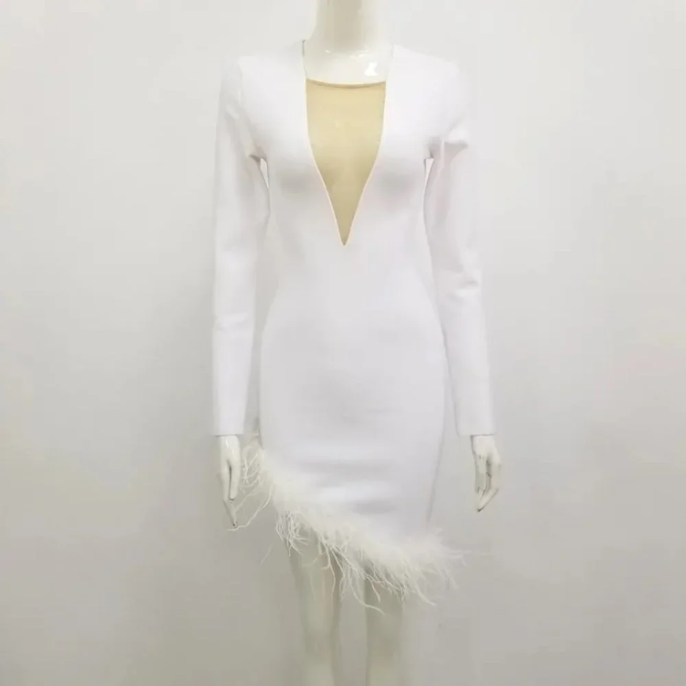 Bodycon Asymmetrical Feather Cocktail Dress - Picture 7 of 8